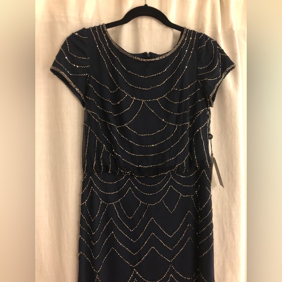 Adrianna Papell Beaded Floor-length Dress in Navy - Picture 3 of 8